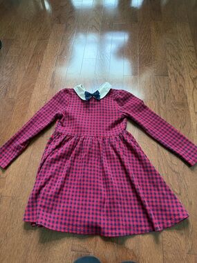 Janie and Jack Red and Navy Plaid Long-Sleeve Dress with White Collar